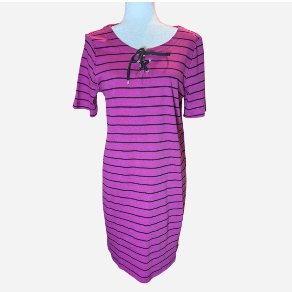 Jones New York Purple Striped Midi Dress